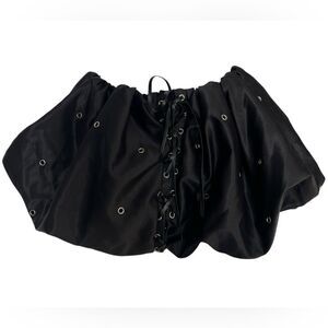 Black Satin Bubble Mini Skirt with Lace-Up Detail Size S
